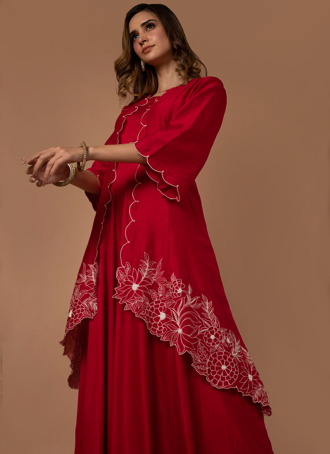 Red Chanderi Gown Set
