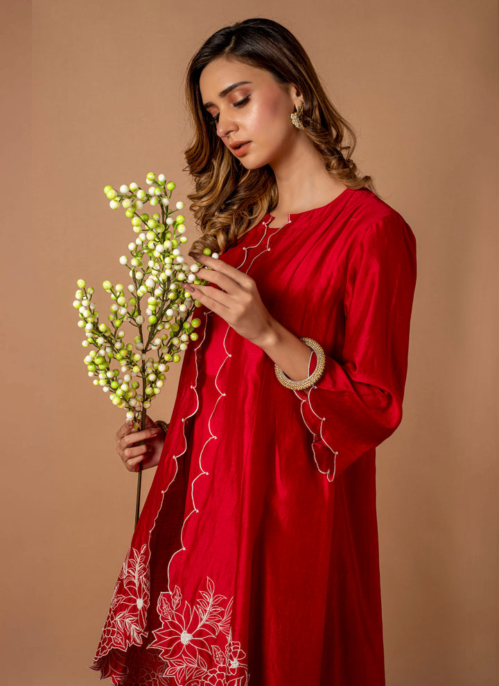 Red Chanderi Gown Set