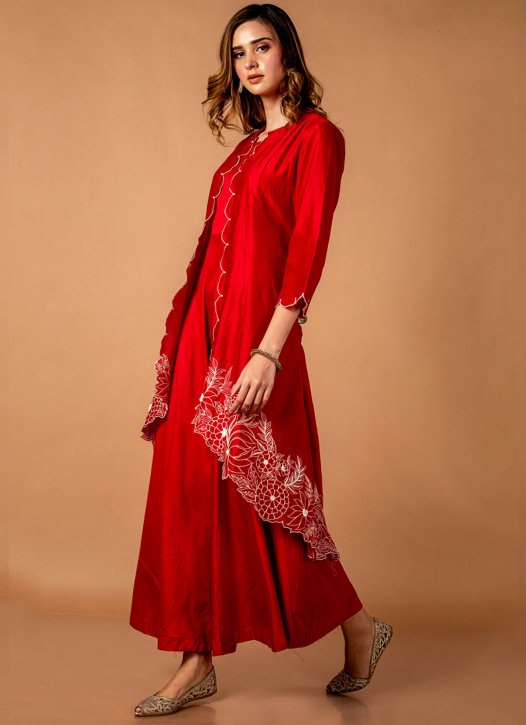 Red Chanderi Gown Set