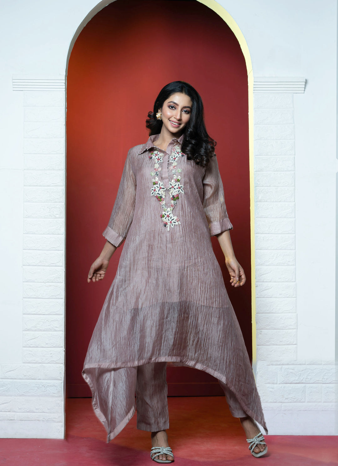 Champagne Bloom Tissue Tunic Set