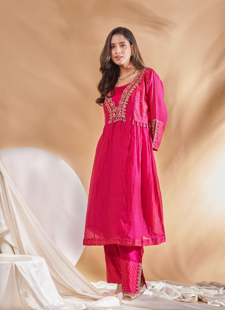 Rani Gota Embroidered Kurta Set – fuchsia pink chanderi kurta set with gota patti work | House of Moyra