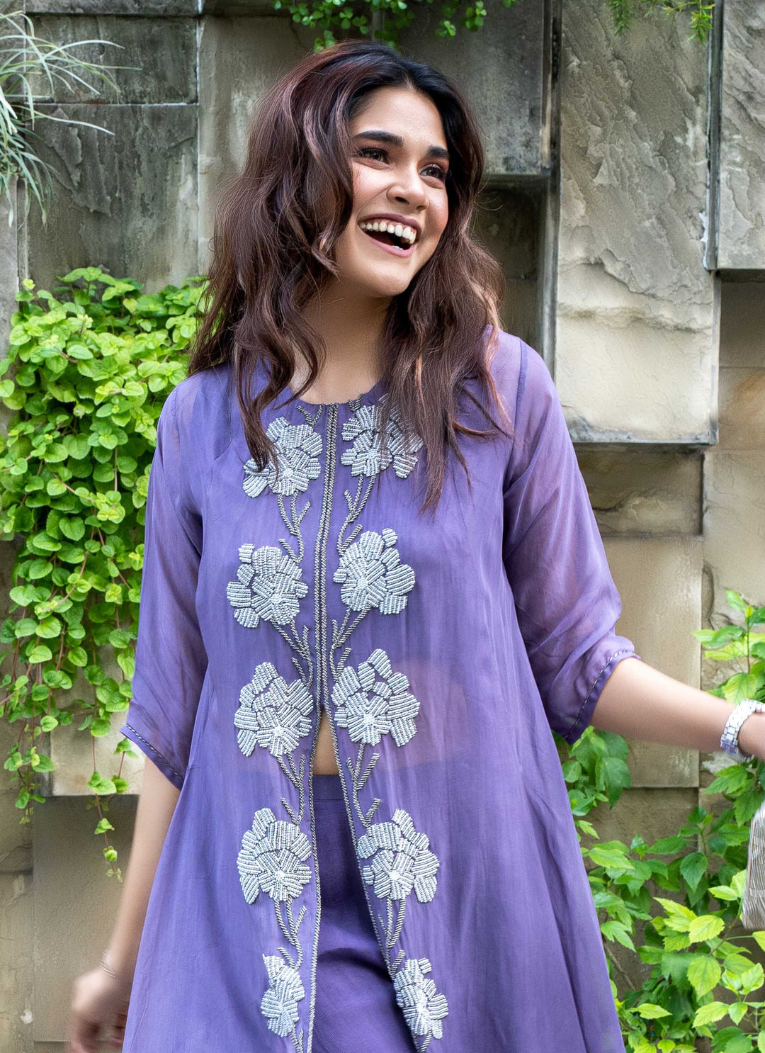 Lavender pearl asymmetrical cape set - 3