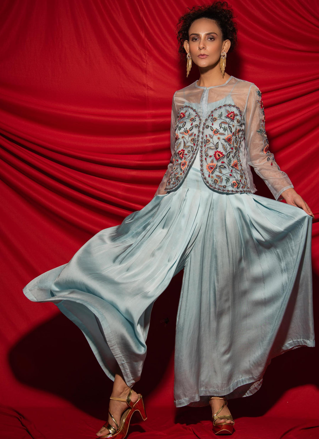 Blue Jumpsuit With Crop Top Jacket Creative