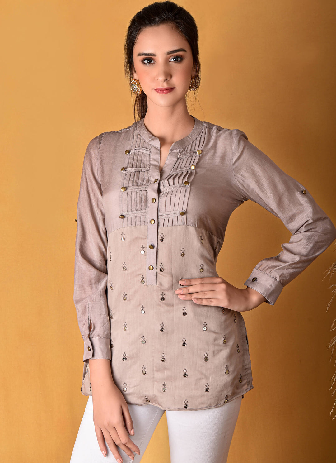 Pleated Mirror Long Shirt