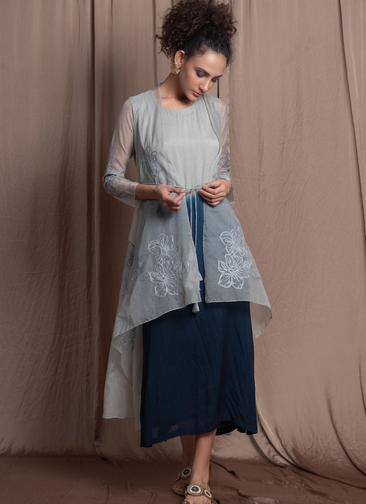 Shaded Dress With Organza Jacket Full