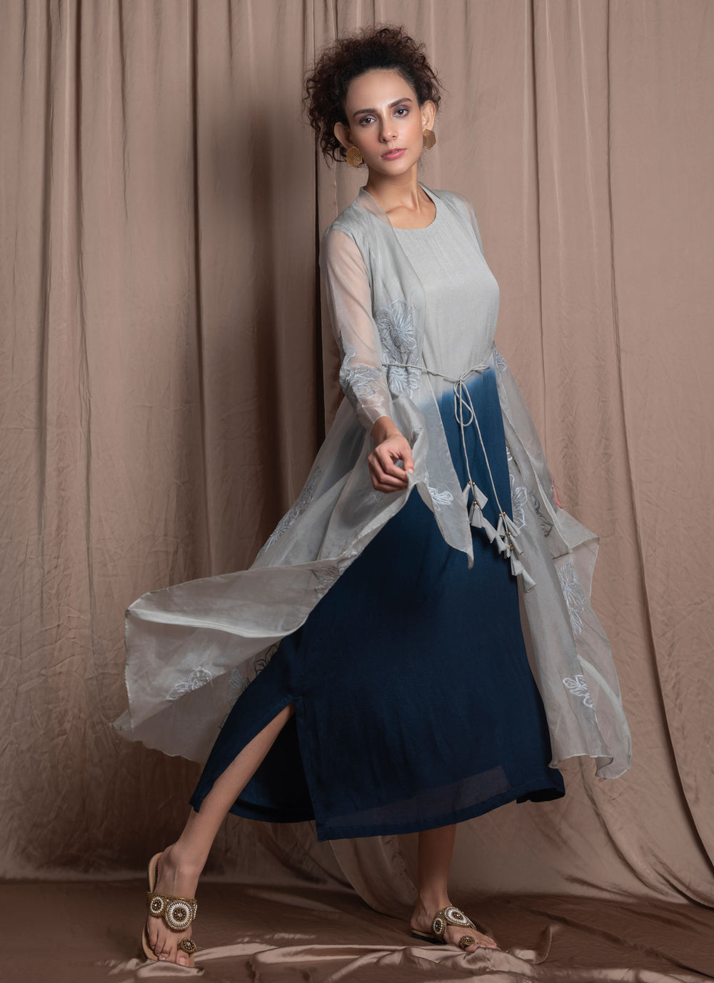 Shaded Dress With Organza Jacket Creative
